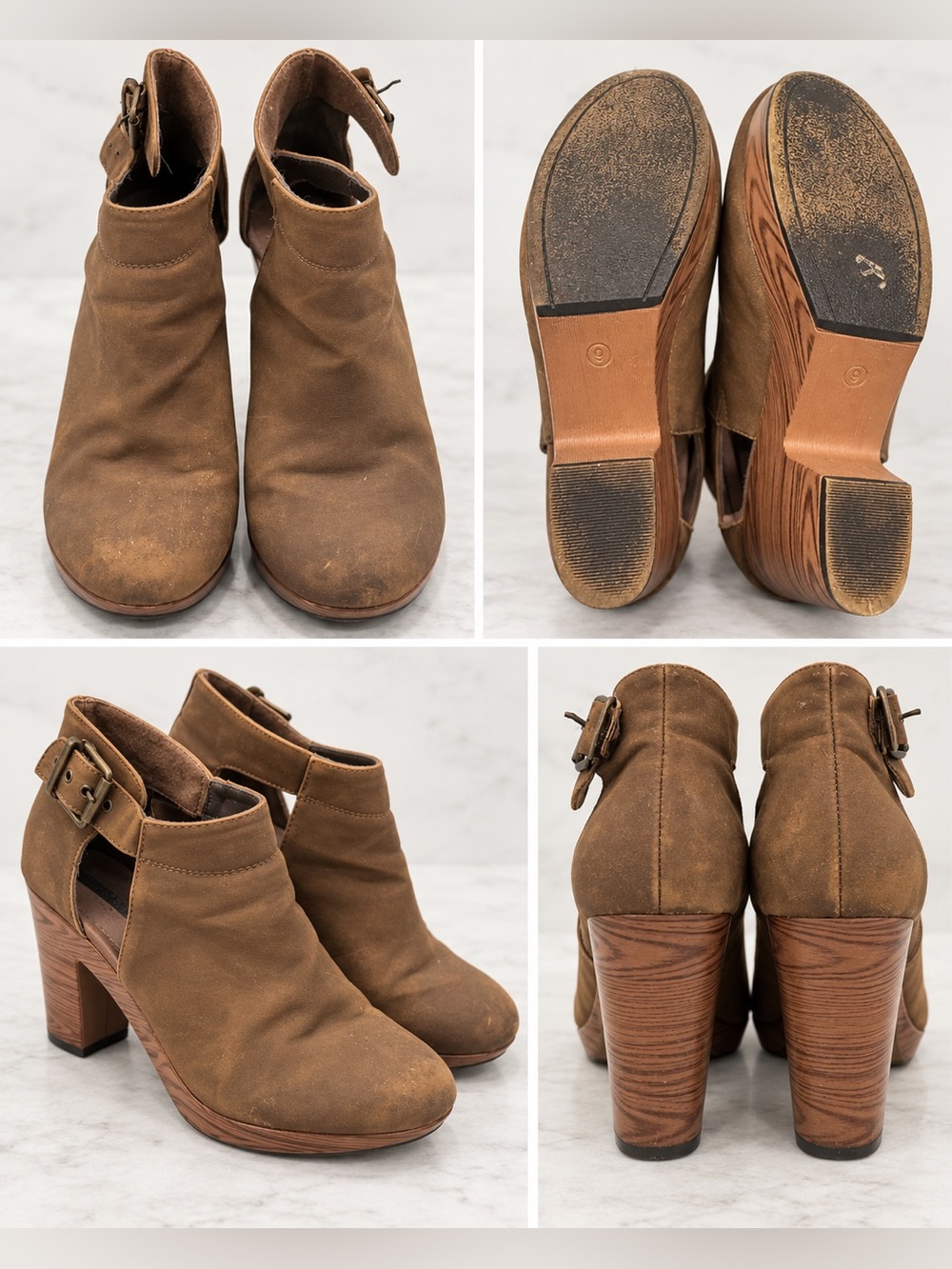 Natural Reflections Women’s Brown Wedge Ankle Booties Size 9 Cutout Buckle